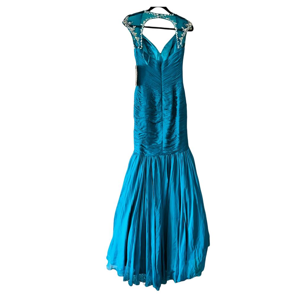 Mac Duggal Silk Teal Beaded Embellished Tulle Gown 64726 Size 4 NEW - Picture 3 of 13